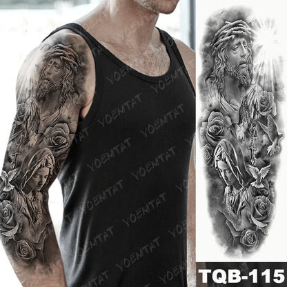 Large Waterproof Temporary Tattoo Sticker: Lion Crown King Rose Tiger Wolf Skull Totem