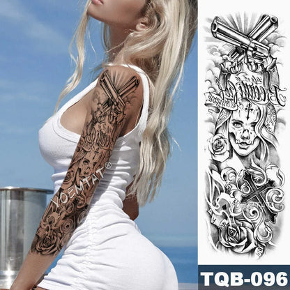 Large Waterproof Temporary Tattoo Sticker: Lion Crown King Rose Tiger Wolf Skull Totem