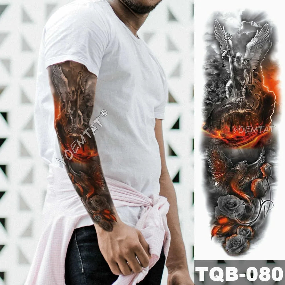 Large Waterproof Temporary Tattoo Sticker: Lion Crown King Rose Tiger Wolf Skull Totem