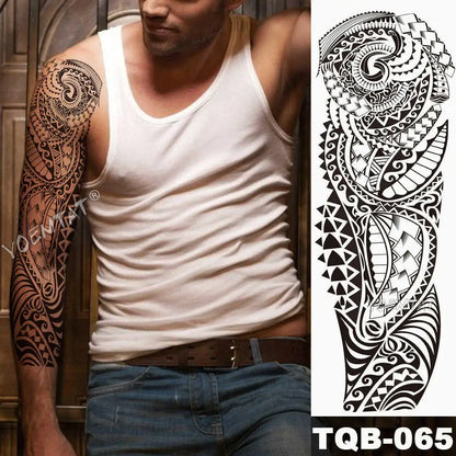 Large Waterproof Temporary Tattoo Sticker: Lion Crown King Rose Tiger Wolf Skull Totem