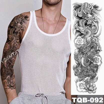 Large Waterproof Temporary Tattoo Sticker: Lion Crown King Rose Tiger Wolf Skull Totem