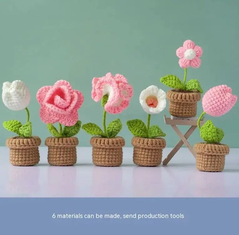 Mini Potted Bouquet Wool Woven Flower Diy Material Package