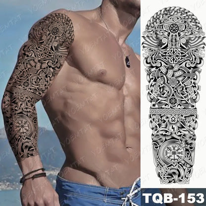 Large Waterproof Temporary Tattoo Sticker: Lion Crown King Rose Tiger Wolf Skull Totem