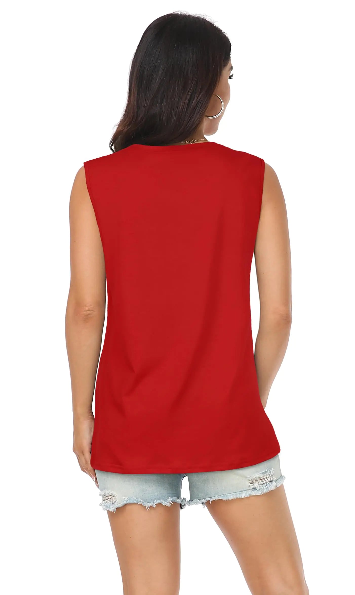 Womens Tank Tops Summer T Shirts Sleeveless Casual Loose Tunic Blouses Small Pure Red