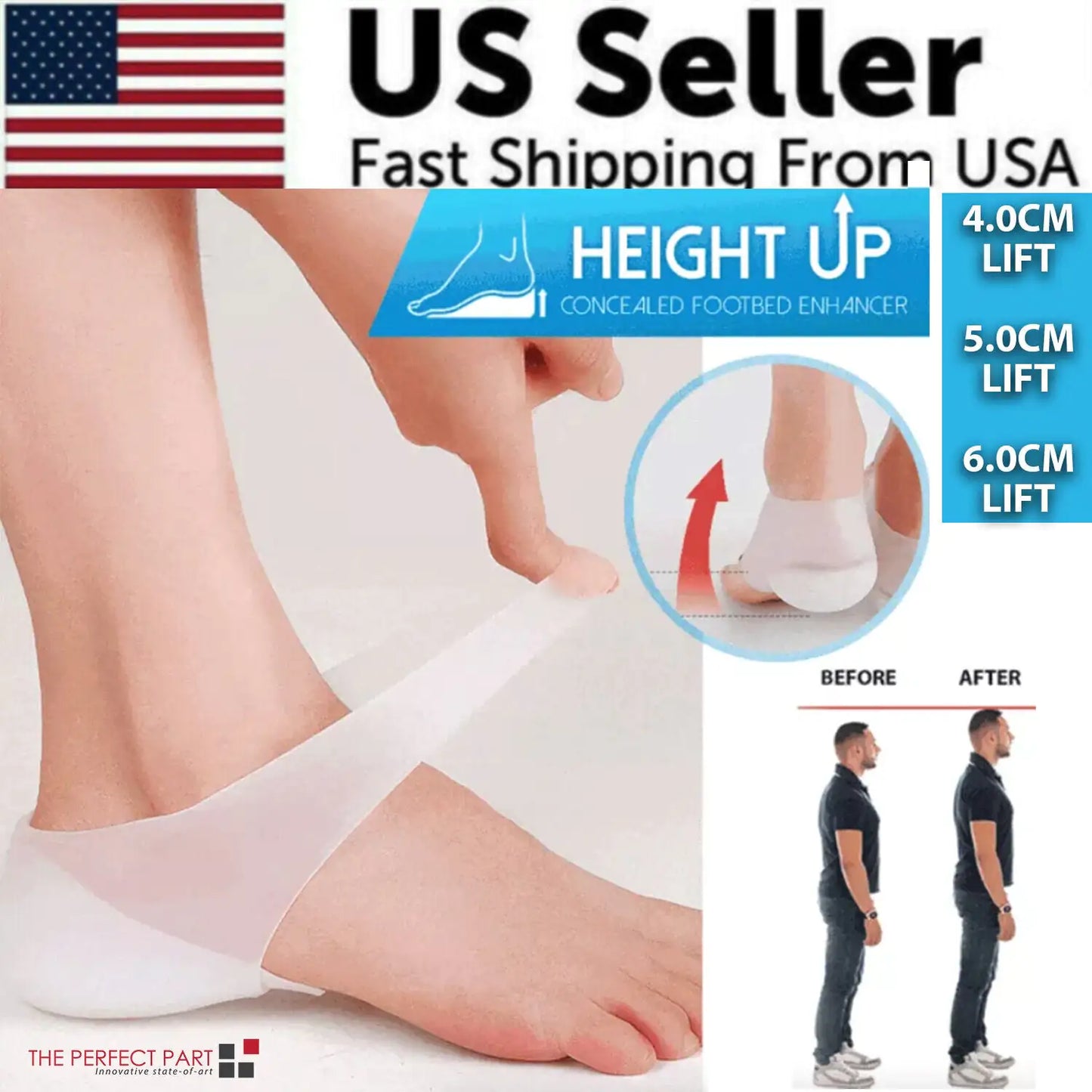 Concealed Footbed Enhancers Invisible Height Increase Silicone Insoles Pads USA