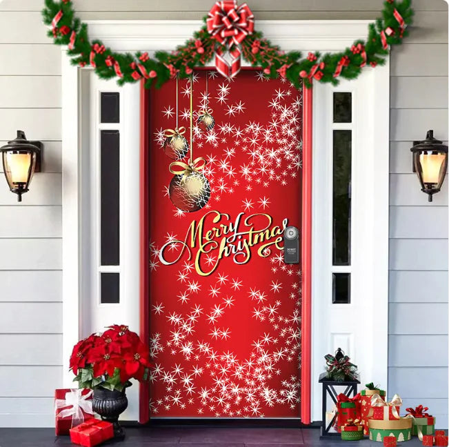 Christmas Forest Background Fabric Door Hanging for Christmas Party Decoration